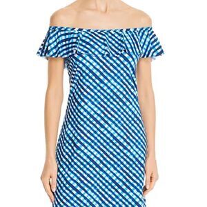 Tommy Bahama Harbor Island Spa Dress with Ruffled Neckline Blue/white Gingham